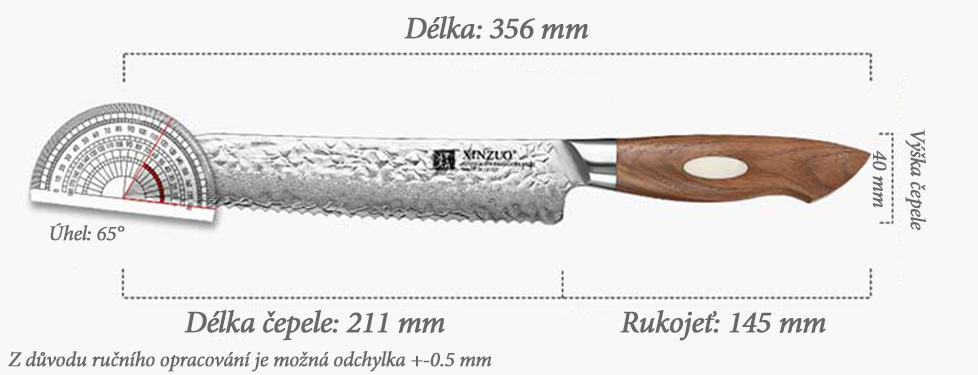 Rozměry nože na pečivo z řady B46W